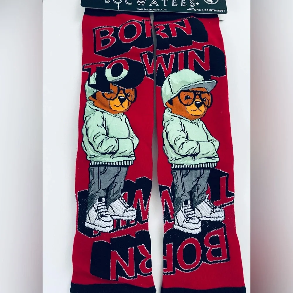 Red 'Born to Win' Graphic Crew Socks